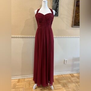 Bridesmaids/ Prom/ Formal/ Evening chiffon dress. Halter neck ties. Burgundy. S